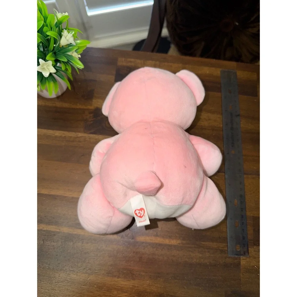 Ty Pluffies Pinky the Bear Pink White Stuffed Animal Plush Toy 10 inch 2005
